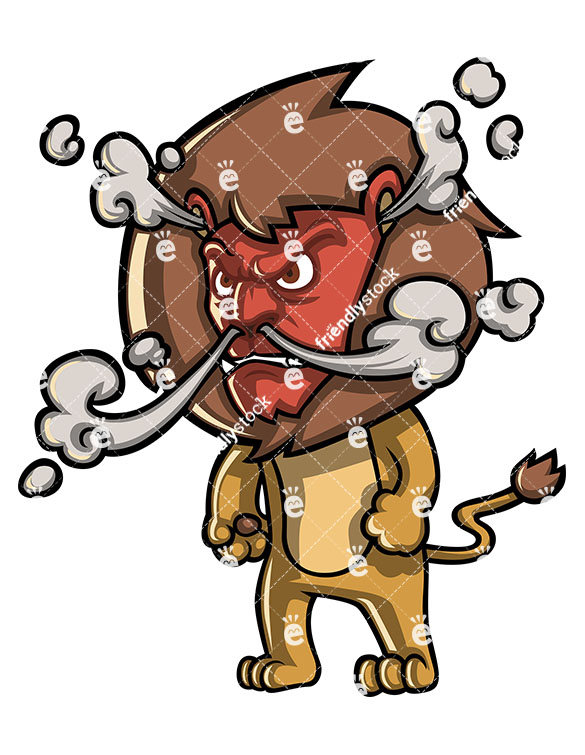 585x755 Angry Lion With Smoke Fumes Coming Out Of Its Face Cartoon Clipart