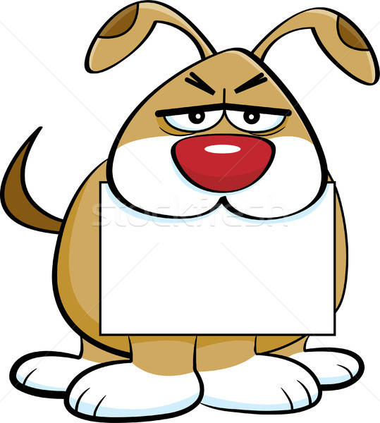 539x600 Cartoon Angry Dog Holding A Sign In Its Mouth Vector Illustration