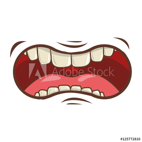 500x500 Cartoon Mouth With Teeths With Angry Expression Over White
