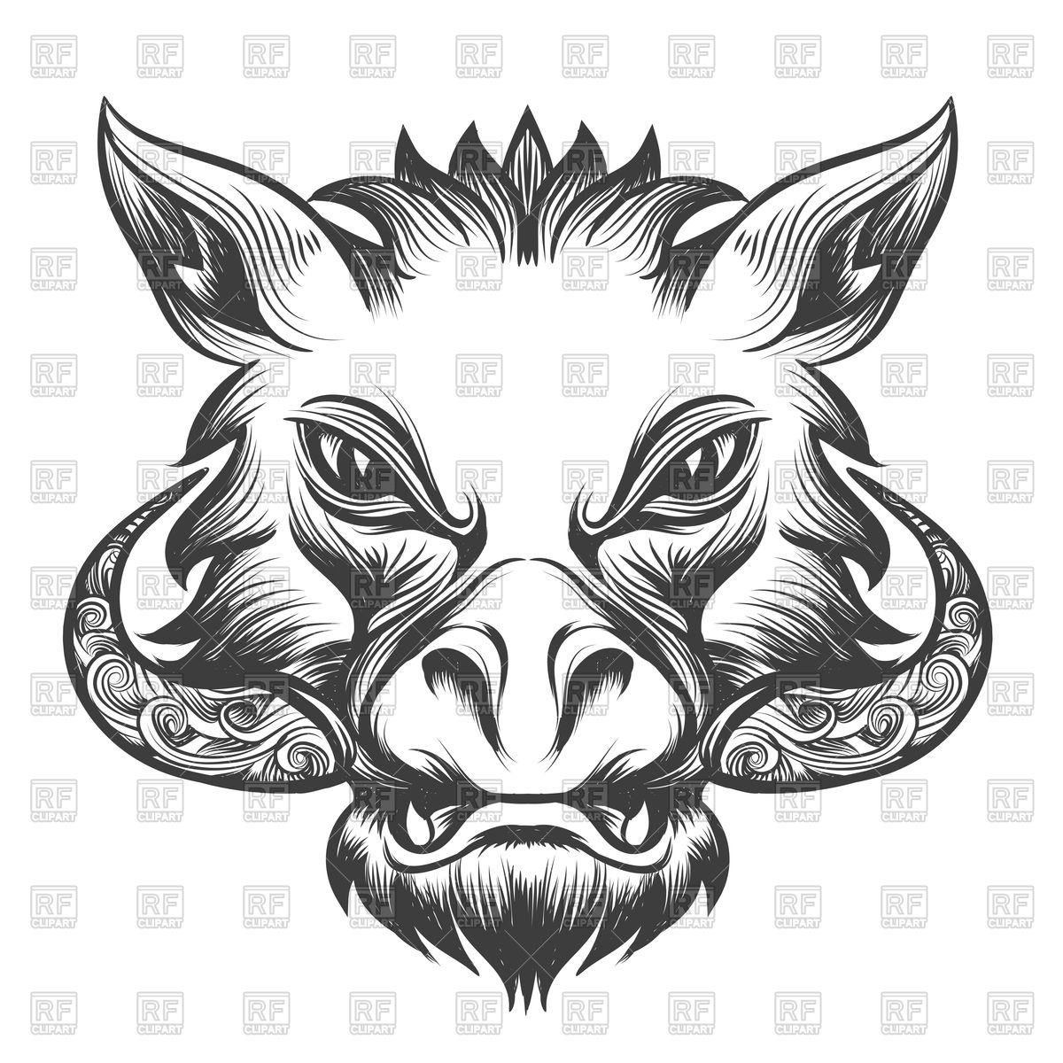 1200x1200 Boar's Head Drawn In Tattoo Style