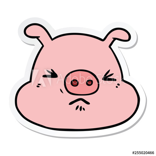 500x500 Sticker Of A Cartoon Angry Pig Face