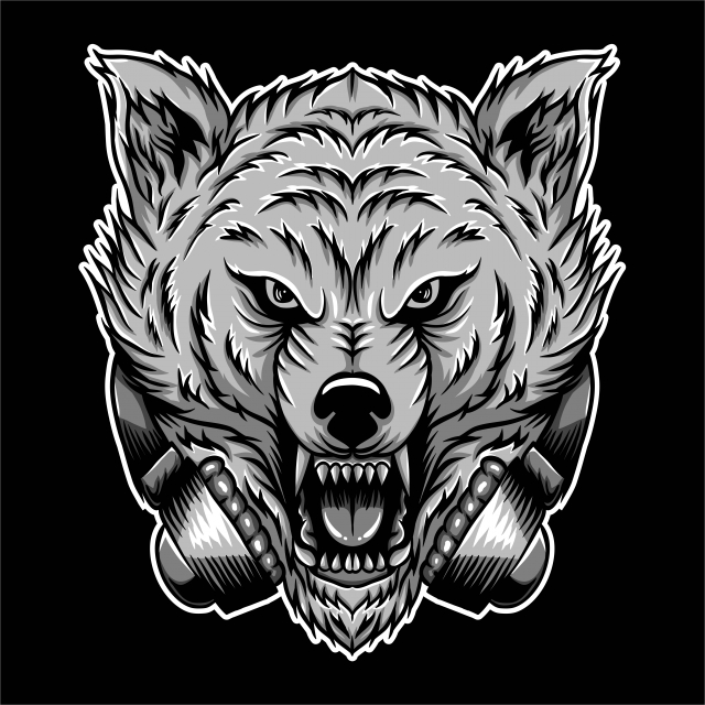 640x640 Angry Wolf Headphone Vector Illustration, Angry, Animal, Art Png