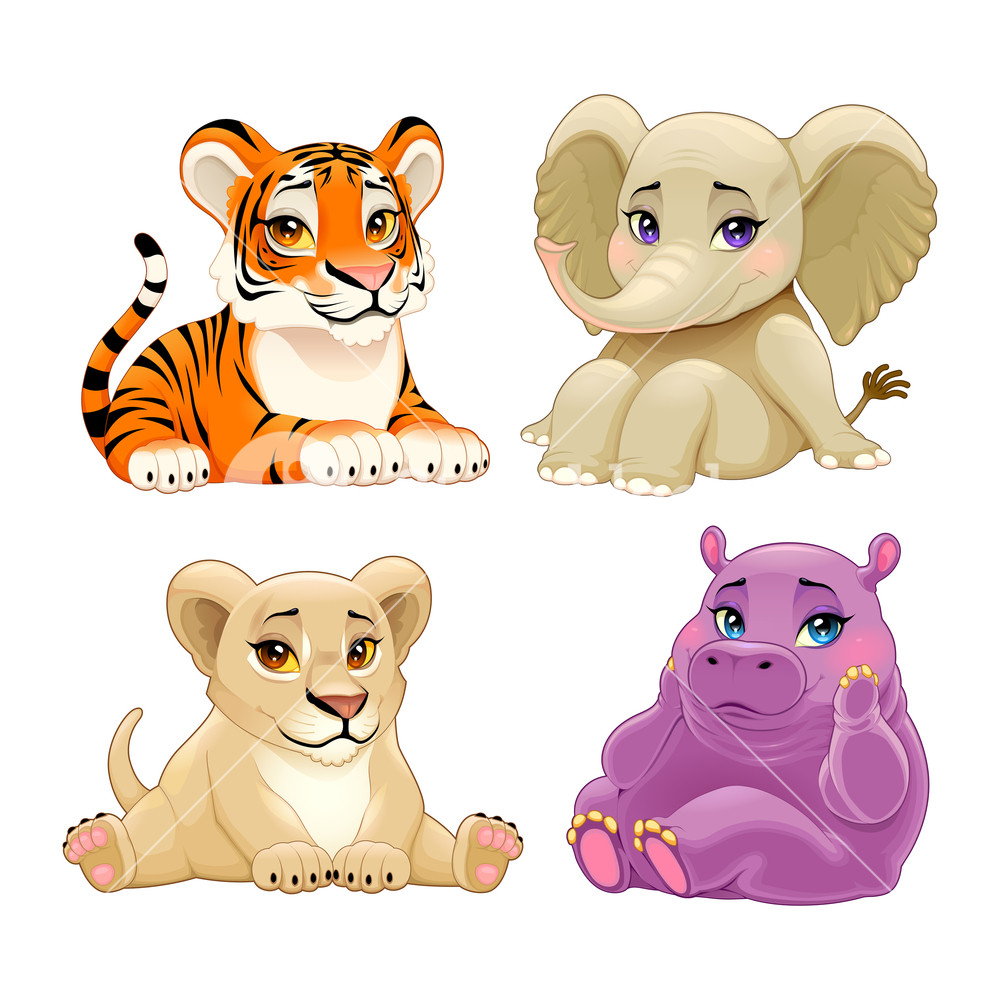Baby Jungle Animals With Cute Eyes Vector Isolated Characters 1000x1000 Baby Jungle Animals With Cute Eyes Vector Isolated Characters