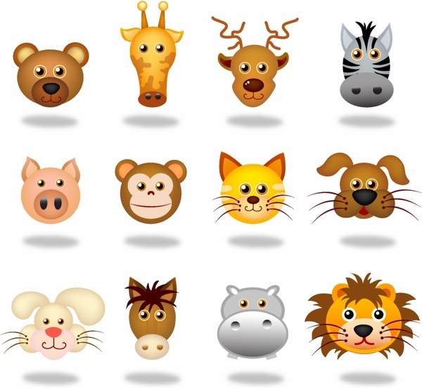 600x551 Animals Face Icons Free Vector In Adobe Illustrator
