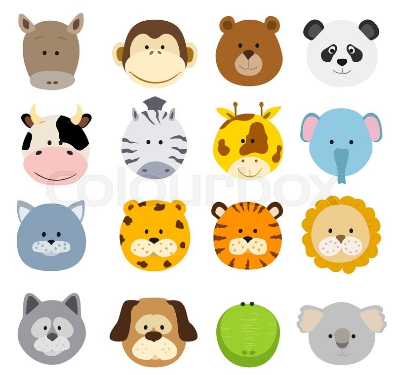 800x759 Set Of Cartoon Animals Faces Vector Stock Vector Colourbox