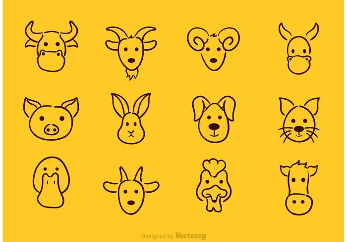 700x490 Vector Animal Face Drawing Icons