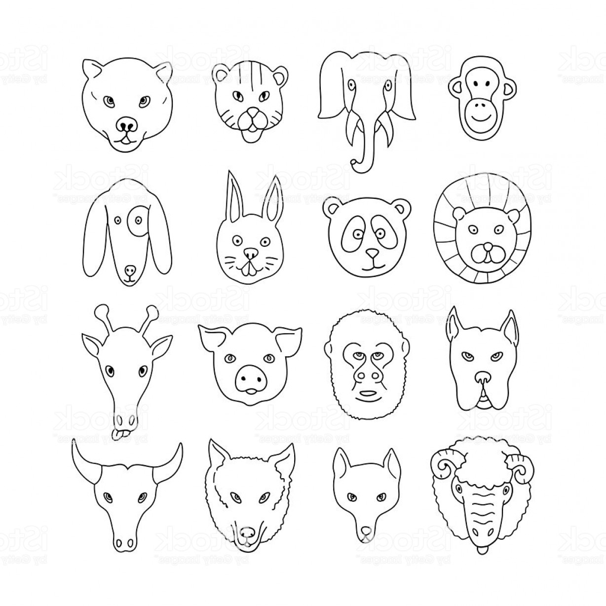 1228x1228 Vector Zoo Animal Faces Set Isolated Gm Newwaysys