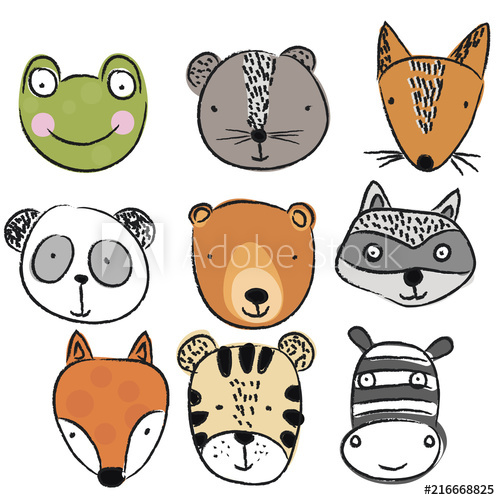 500x500 Set Funny Animals Face
