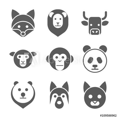 500x500 Animal Face Set Vector Illustration