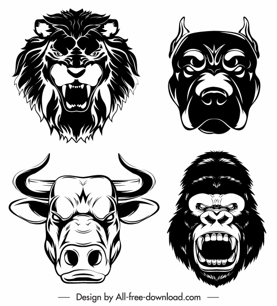 Animal Head Icons Black Silhouette Sketch Free Vector In Adobe 543x600 Animal Head Icons Black Silhouette Sketch Free Vector In Adobe