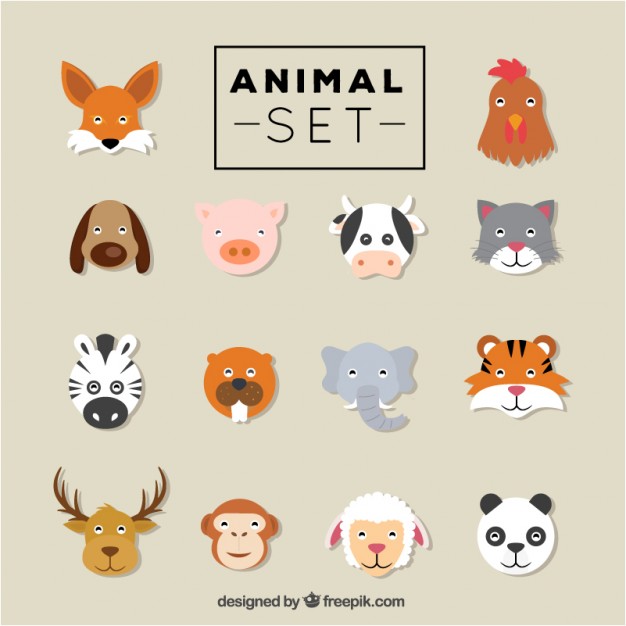 Flat Animal Heads Set Vector Free Download 626x626 Flat Animal Heads Set Vector Free Download