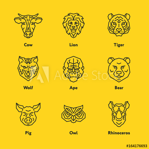 Animal Head Face Vector Emblem Minimalistic Geometric Line Icon 500x500 Animal Head Face Vector Emblem Minimalistic Geometric Line Icon