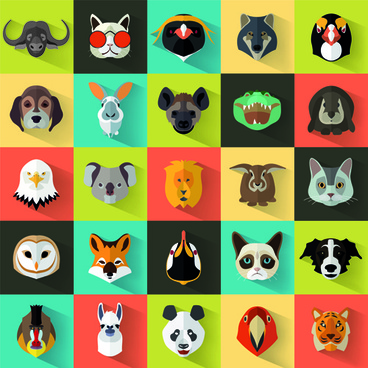 368x368 Cartoon Animal Head Icons Free Vector Download