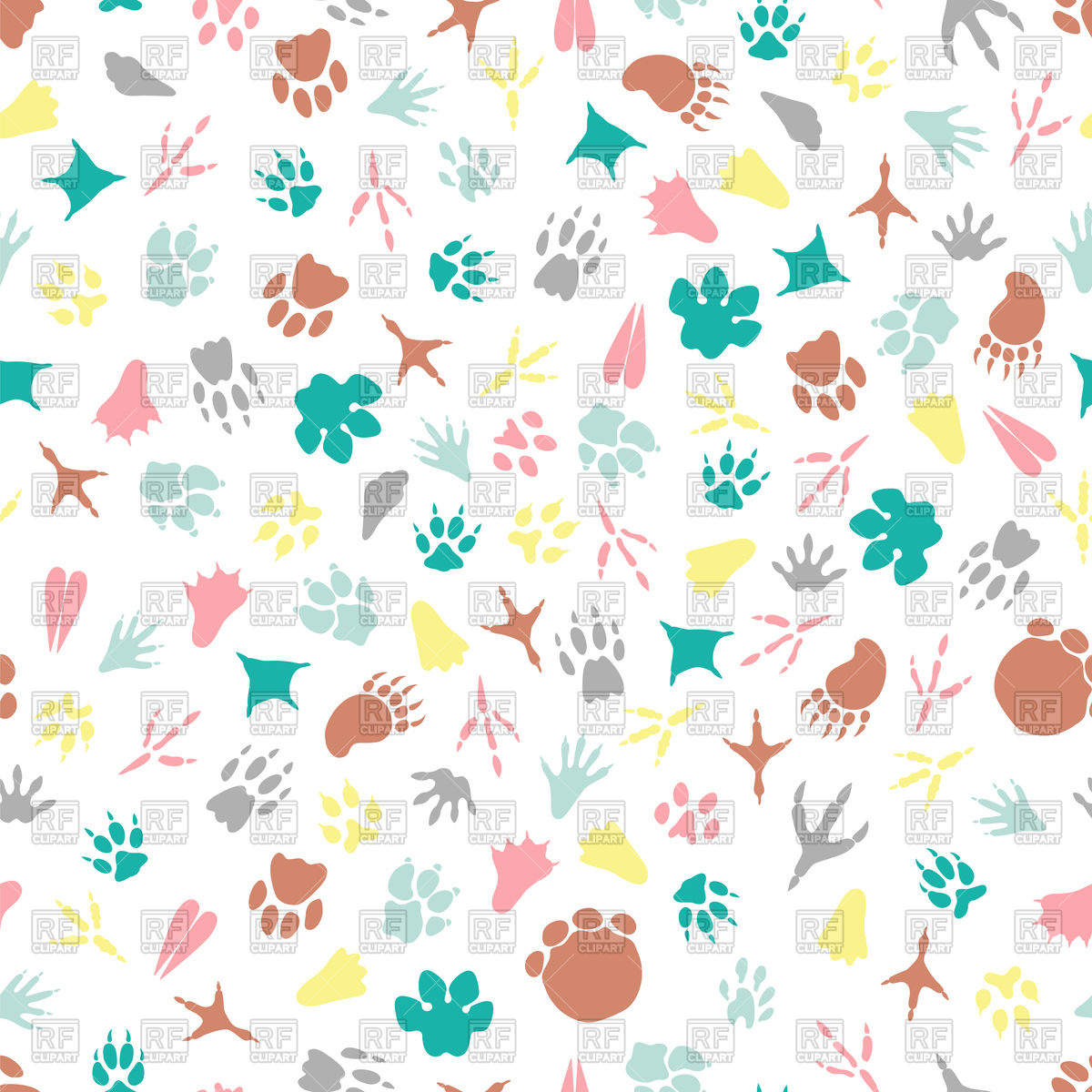 Colorful Animal Footprints Seamless Pattern Vector Image 1200x1200 Colorful Animal Footprints Seamless Pattern Vector Image
