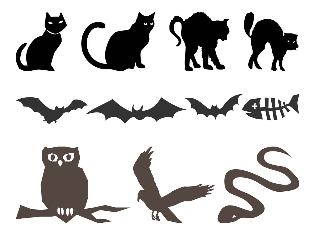 1024x765 Halloween Animals Silhouettes Vector Art Graphics