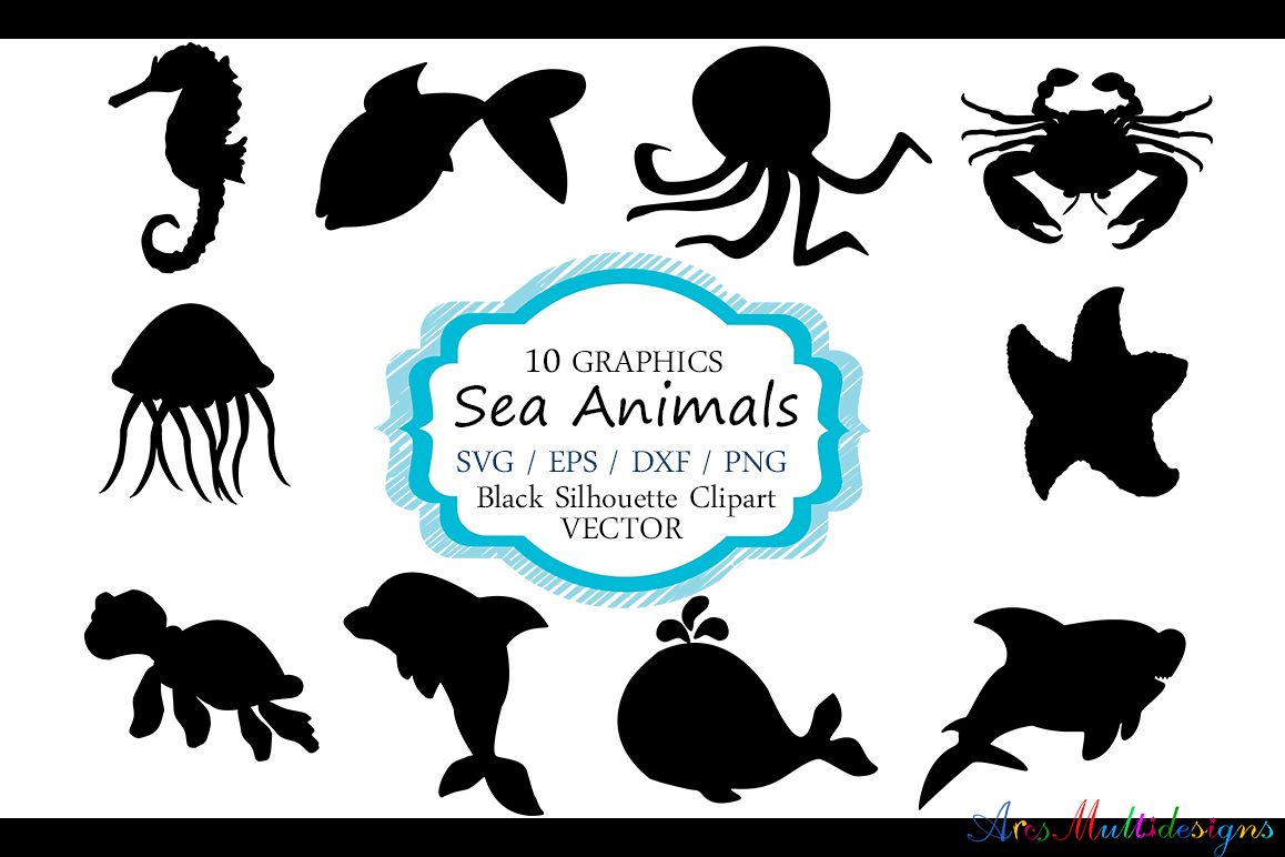 1158x772 Sea Animals Silhouette Vector Sea Animal Sea Animal