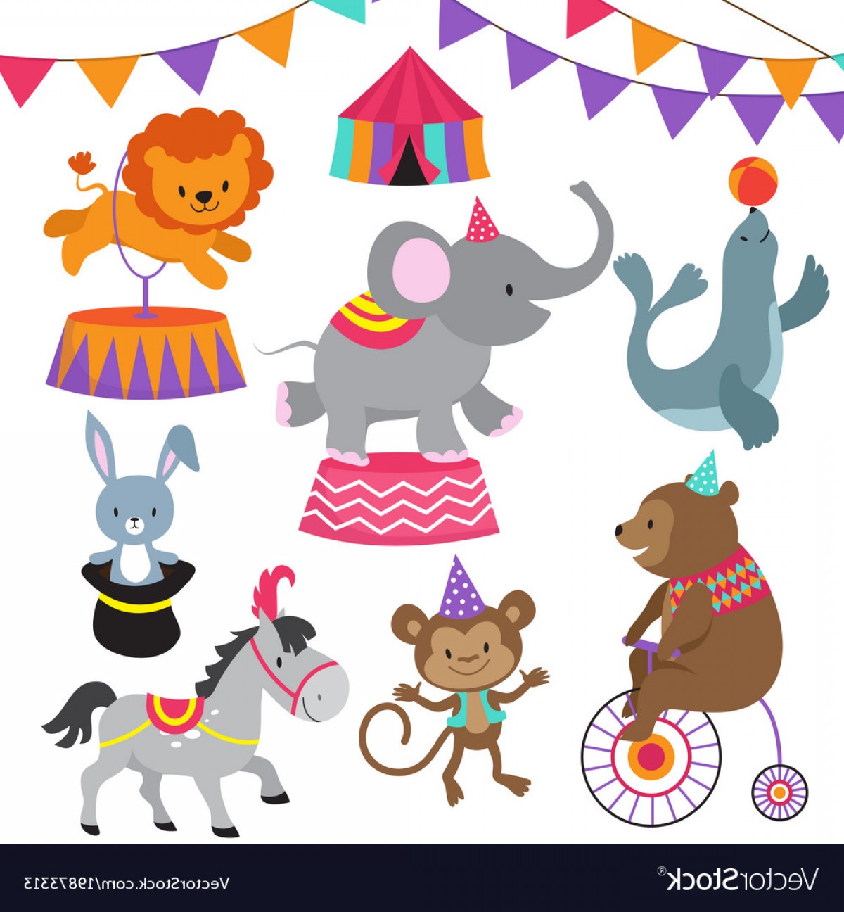 1200x1296 Circus Child Show Cartoon Animals Set Vector Soidergi