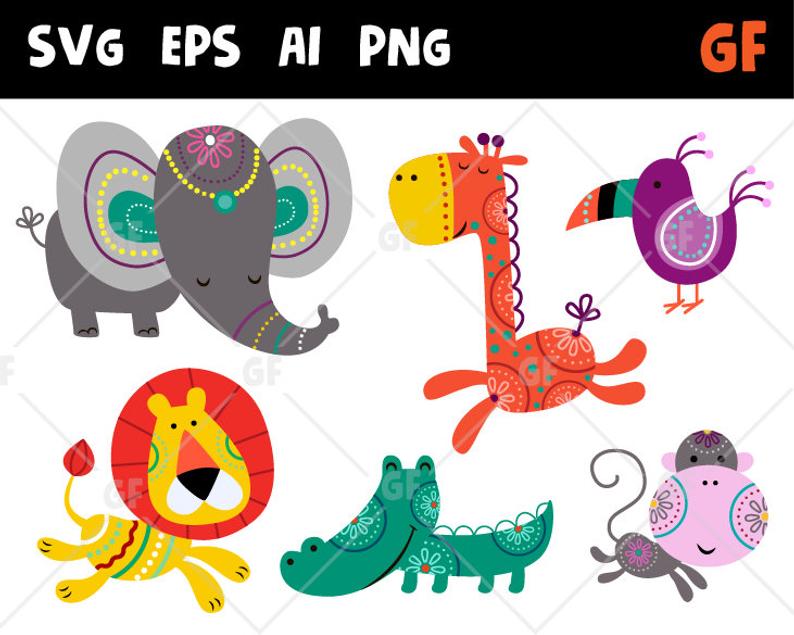 794x635 Funny Animals Vector Clipart Digital Animals Beast Clipart Etsy