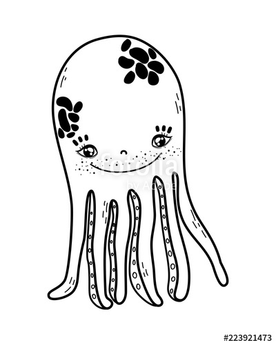 400x500 Outline Cute Octopus Tropical Sea Animal Stock Image And Royalty
