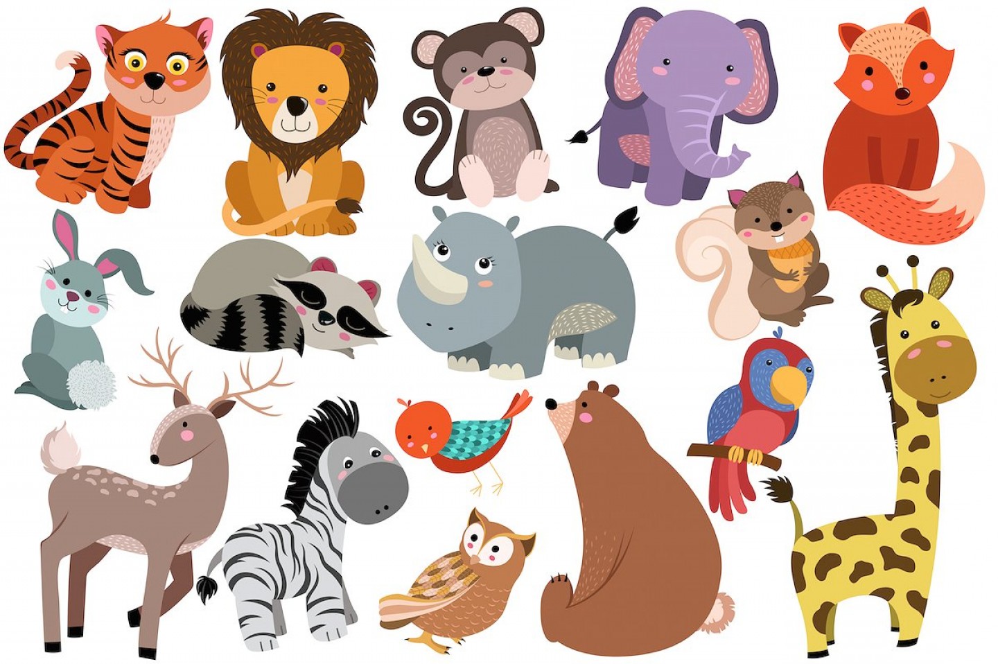 Животные с озвучкой для детей. Мультяшные животные. Стилизованные детские животные. Животные рисунки. Животные на прозрачном фоне.