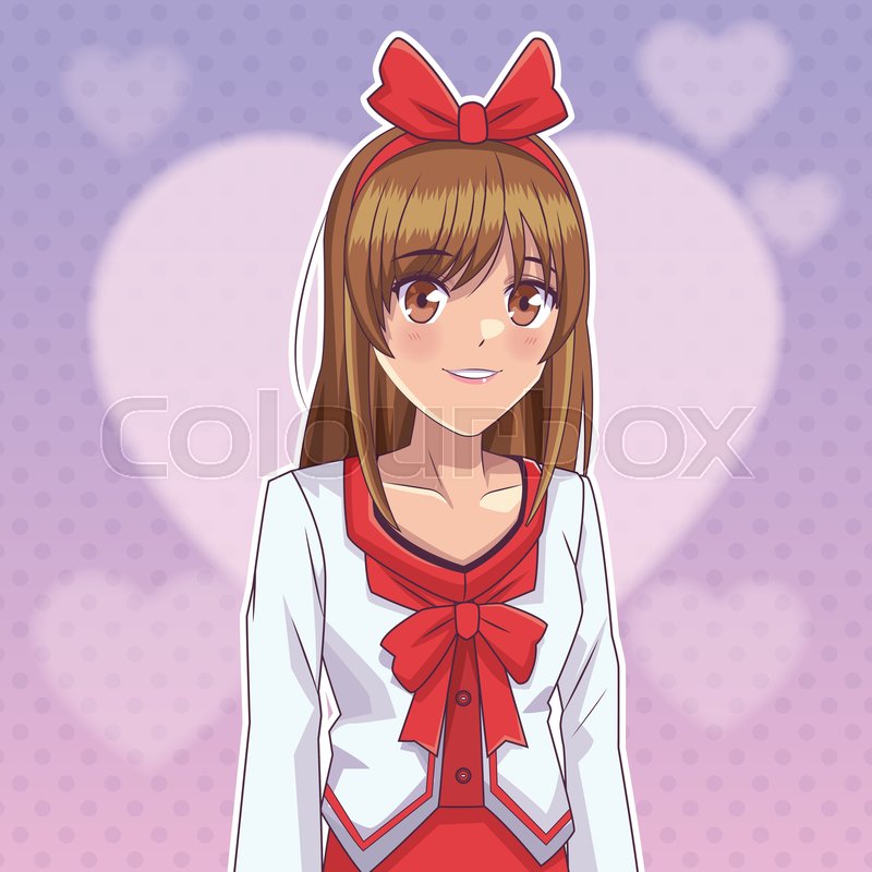800x800 Beautiful Young Woman Anime Over Heart Stock Vector Colourbox