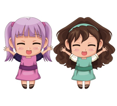 Colorful Full Body Couple Cute Anime Girl Facial Expression Smile 450x406 Colorful Full Body Couple Cute Anime Girl Facial Expression Smile