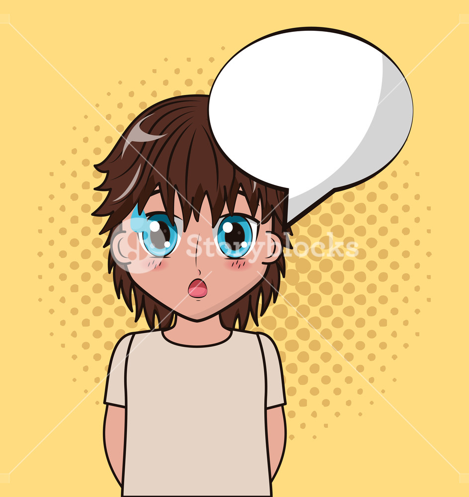 944x1000 Cute Boy Speech Bubble Face Anime Vector Illustration Royalty Free