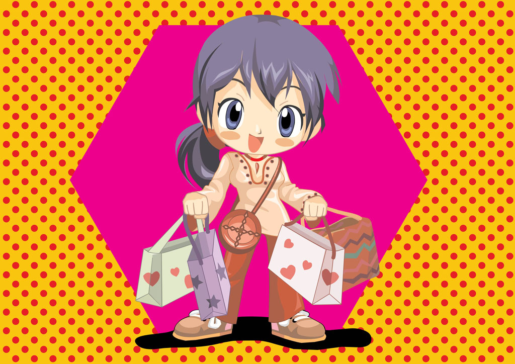 1024x724 Anime Shopping Girl Vector Vector Art Graphics