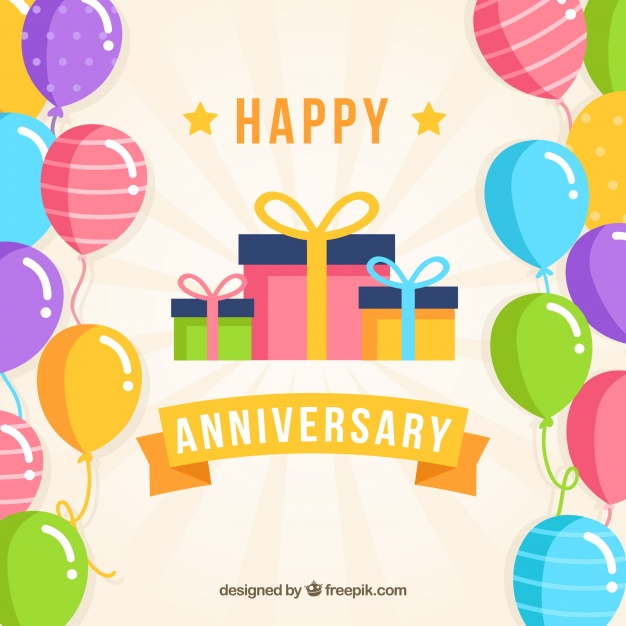 626x626 Happy Anniversary Background With Balloons And Gifts Box Free