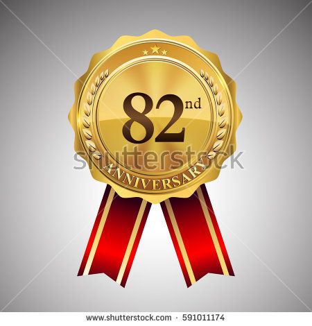 450x470 Eighty Two Years Anniversary Logotype, With Golden Badge And Red