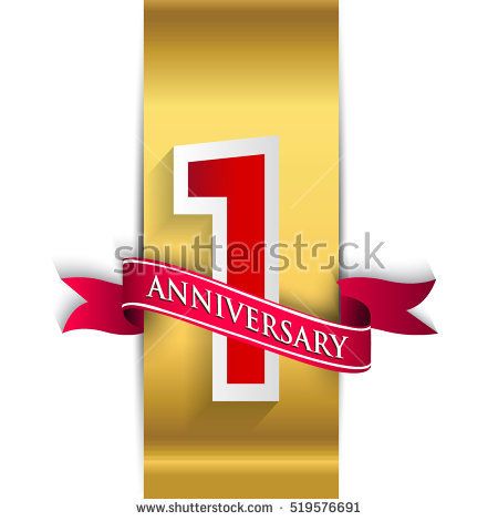 450x470 Anniversary Logo With Golden Label With Red Ribbon, Vector