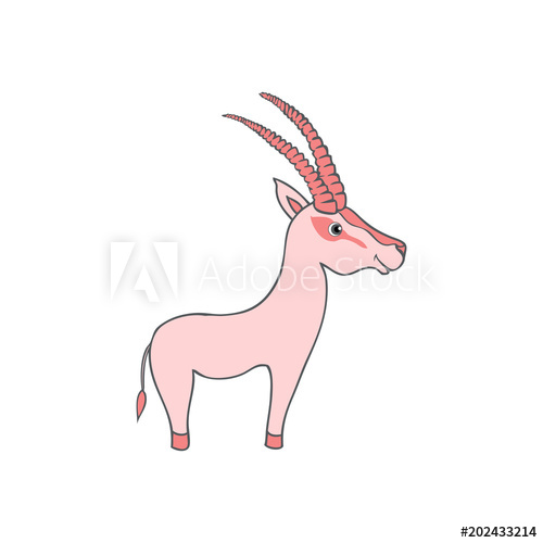 500x500 Cute Cartoon Antelope, Vector Colorful Illustration Wild Animal