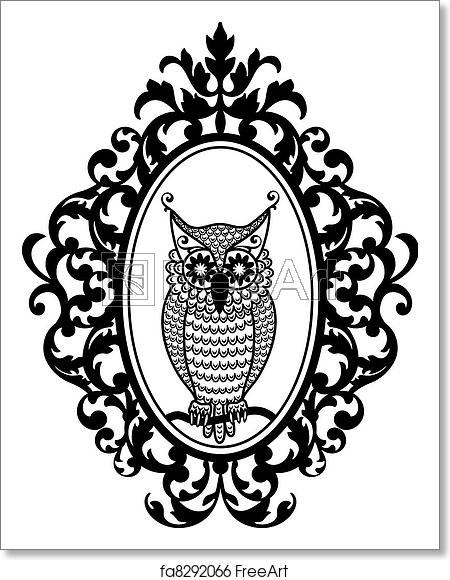 450x580 Free Art Print Of Owl In Frame, Vector Owl In Antique Picture
