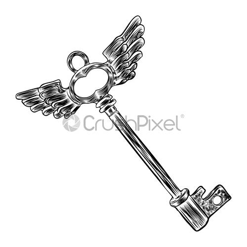 500x500 Hand Drawn Antique Key Sketch Style Of Vintage Key On, Stock