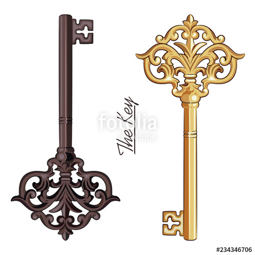 500x500 Ornamental Medieval Vintage Keys With Victorian Leaf Scrolls, Hand