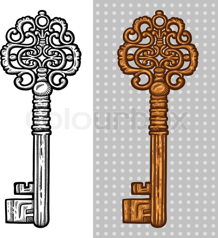 736x800 Vintage Old Key Engraving Retro Stock Vector Colourbox