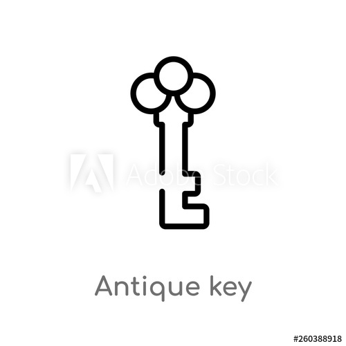 500x500 Outline Antique Key Vector Icon Isolated Black Simple Line