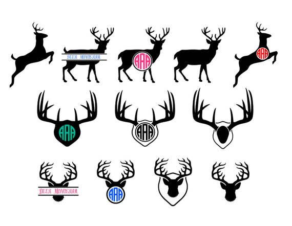 570x442 Deer Monogram Antler Clipart Vector Deer Head Skull Etsy