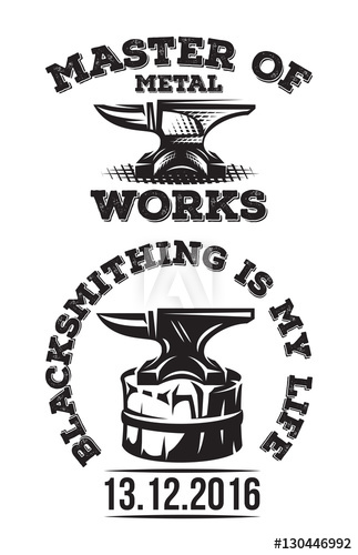 323x500 Set Of Vintage Blacksmith Label With Anvil Vector Illustration
