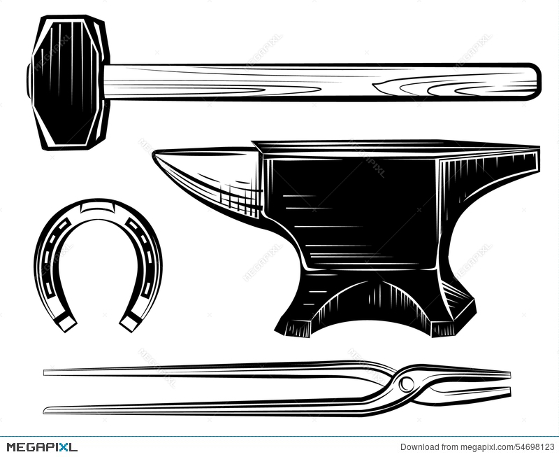 800x653 Vector Set Of Blacksmith Craft Anvil, Hammer Illustration