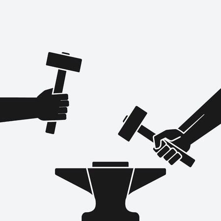 Two Hands With Hammers Above Anvil Vector Illustration 450x450 Two Hands With Hammers Above Anvil Vector Illustration