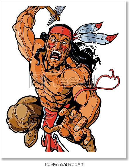 450x580 Free Art Print Of Native American Apache Warrior Vector Cartoon