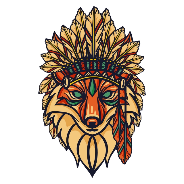 640x640 Head Fox Apache Isolated On White Background Vector, Feather