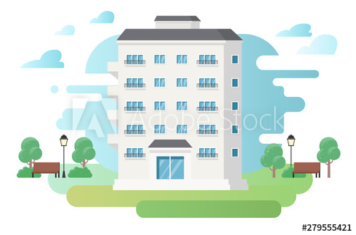 Flat Style Apartment Building Vector Illustration 500x330 Flat Style Apartment Building Vector Illustration