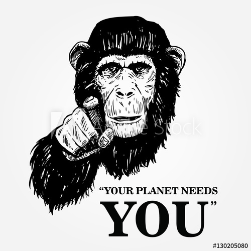 Drawing Of An Ape With Text Your Planet Needs You, Vector 500x500 Drawing Of An Ape With Text Your Planet Needs You, Vector