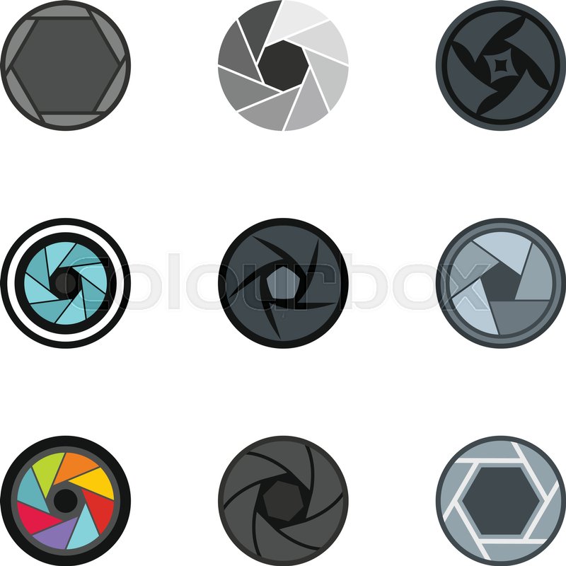 800x800 Camera Lens Aperture Icons Set Flat Stock Vector Colourbox