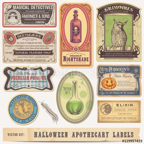 Collection Of Funny Vintage Halloween Apothecary Labels 500x500 Collection Of Funny Vintage Halloween Apothecary Labels