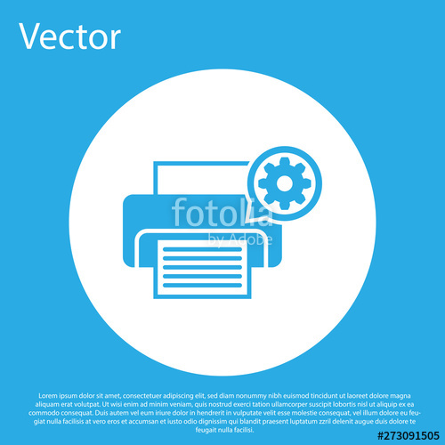Blue Printer And Gear Icon Isolated On Blue Background Adjusting 500x500 Blue Printer And Gear Icon Isolated On Blue Background Adjusting