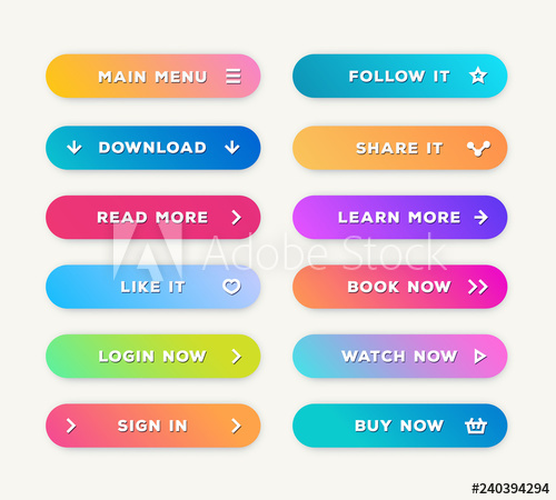 500x450 Button Vector Set Trendy Gradient Style With Shadow Isolated