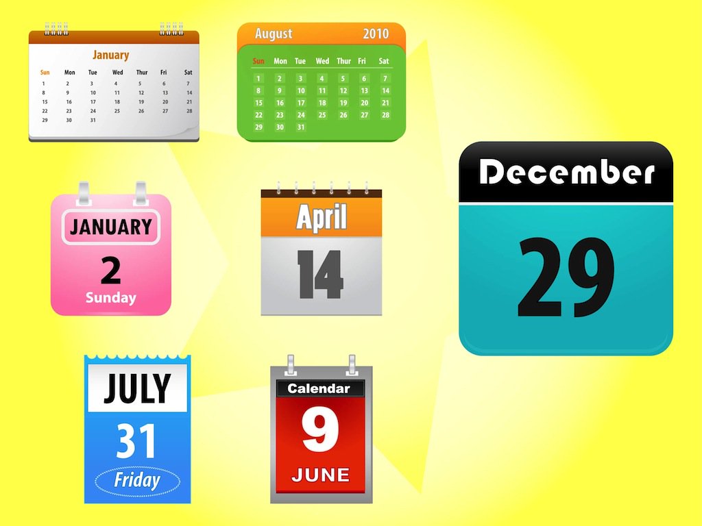 1024x768 Calendar Icons Vector Art Graphics